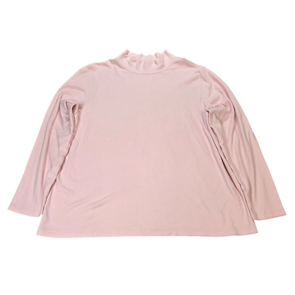 St Johns Bay Classic Mock Neck Top Women's Size 3X Solid Pink Long Sleeve Cotton